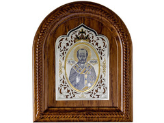 Серебряная икона «Николай Чудотворец» в округлом окладе